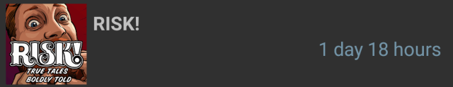 Screenshot of my podcast app showing 1 day and 18 hours listened to Risk! True Stories bravely told.